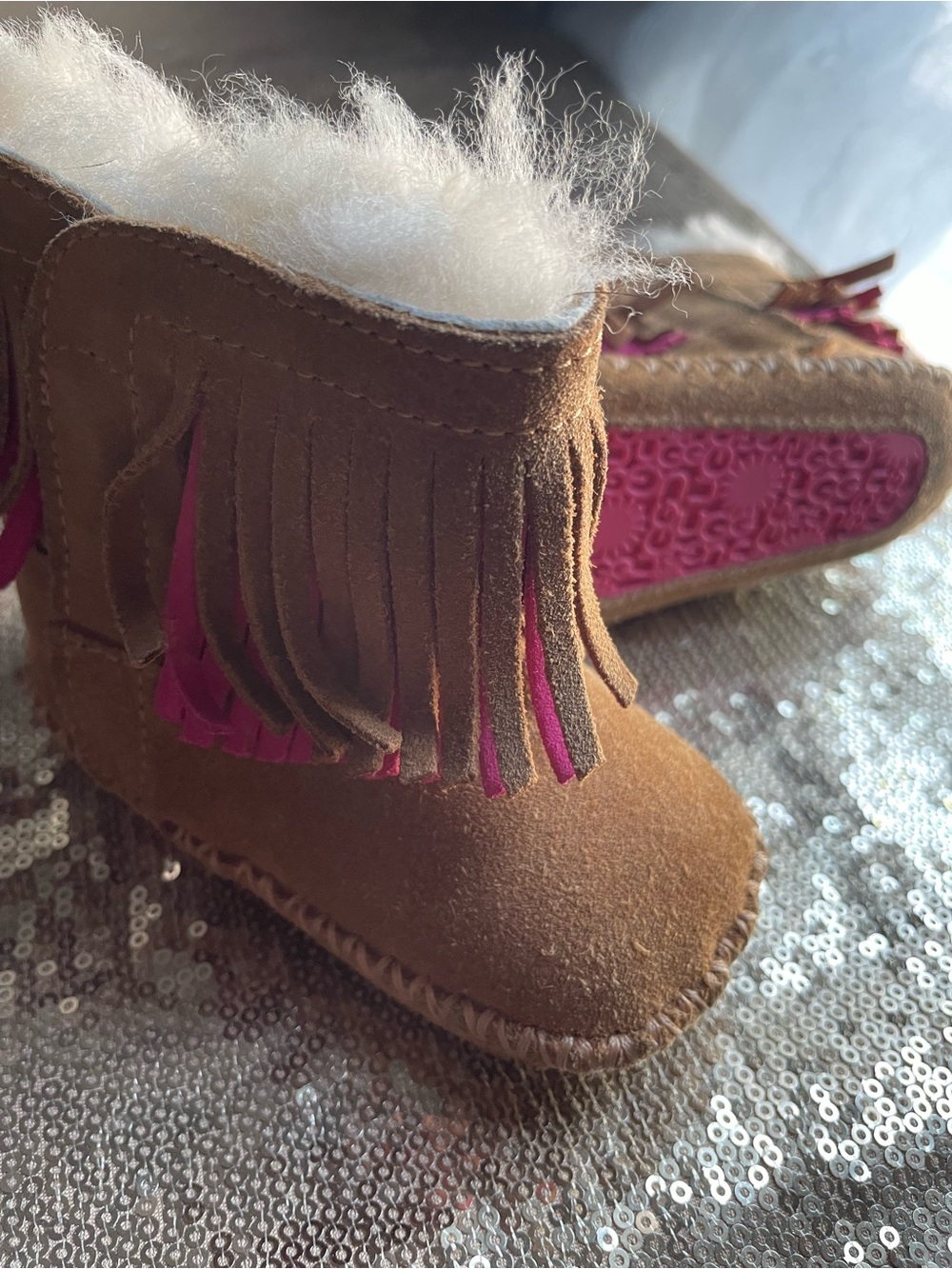 Infant UGG size 2/3 Pink & Suede Fringe Boots